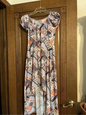 No Boundaries Blue and Peach Floral Off-Shoulder Dress